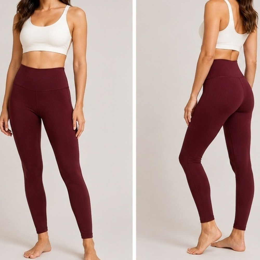 Peruvian Connection Spa Leggings Women Medium Burgundy Pima Cotton Blend Stretch
